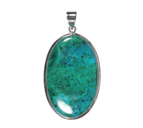 Zilveren hanger chrysocolla met malachiet | ovaal 4,5 x 2,8 cm Zilveren hanger chrysocolla met malachiet | ovaal 4,5 x 2,8 cm
