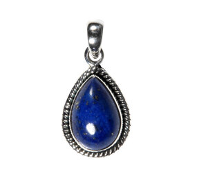 Zilveren hanger lapis lazuli | druppel ribbelrand 1,2 x 0,8 cm Zilveren hanger lapis lazuli | druppel ribbelrand 1,2 x 0,8 cm