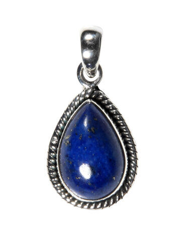 Zilveren hanger lapis lazuli | druppel ribbelrand 1,2 x 0,8 cm Zilveren hanger lapis lazuli | druppel ribbelrand 1,2 x 0,8 cm