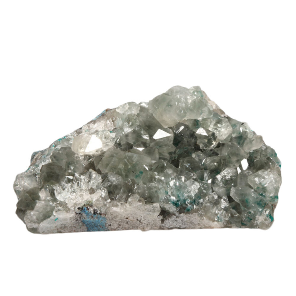 Dioptaas in bergkristal cluster op chrysocolla 17 x 8,5 x 7,5 cm | 1456 gram Dioptaas in bergkristal cluster op chrysocolla 17 x 8,5 x 7,5 cm | 1456 gram