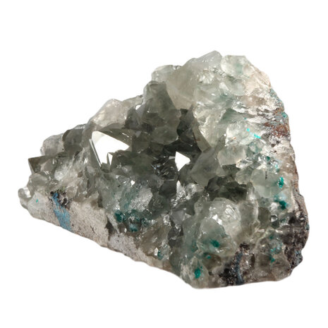 Dioptaas in bergkristal cluster op chrysocolla 17 x 8,5 x 7,5 cm | 1456 gram Dioptaas in bergkristal cluster op chrysocolla 17 x 8,5 x 7,5 cm | 1456 gram