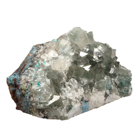 Dioptaas in bergkristal cluster op chrysocolla 17 x 8,5 x 7,5 cm | 1456 gram Dioptaas in bergkristal cluster op chrysocolla 17 x 8,5 x 7,5 cm | 1456 gram