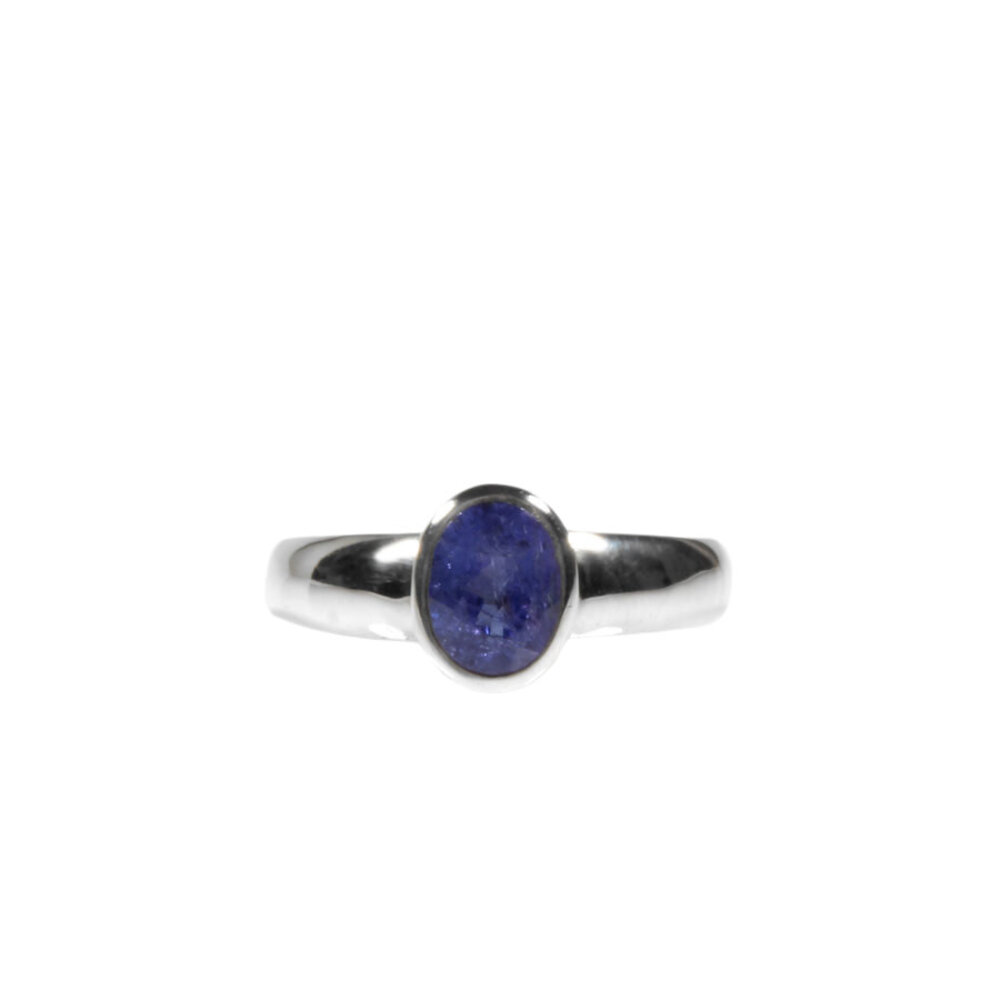 Zilveren ring tanzaniet maat 19 1/4 | ovaal facet 8 x 6 mm