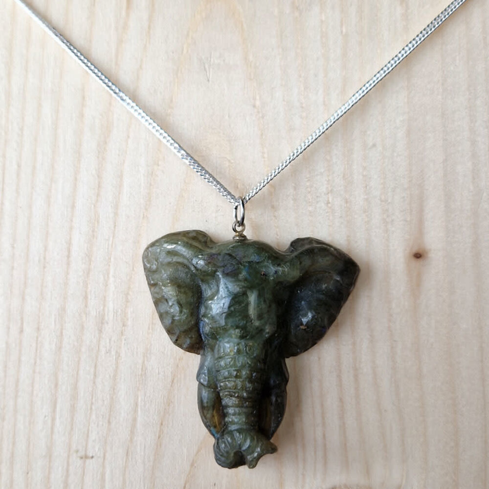 Labradoriet hanger olifant 4,4 x 4,3 cm