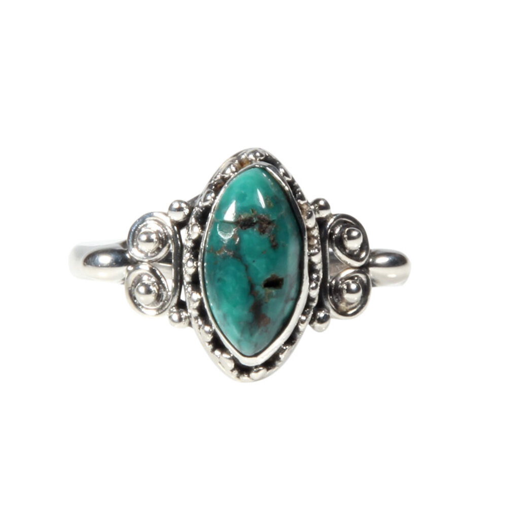 Zilveren ring turkoois maat 18 | markies spiralen Zilveren ring turkoois maat 18 | markies spiralen