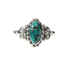 Zilveren ring turkoois maat 18 | markies spiralen Zilveren ring turkoois maat 18 | markies spiralen