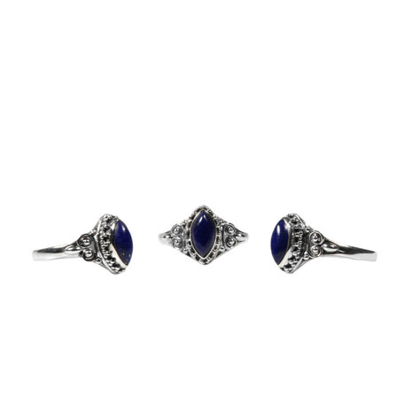 Zilveren ring lapis lazuli maat 17 | markies spiralen Zilveren ring lapis lazuli maat 17 | markies spiralen