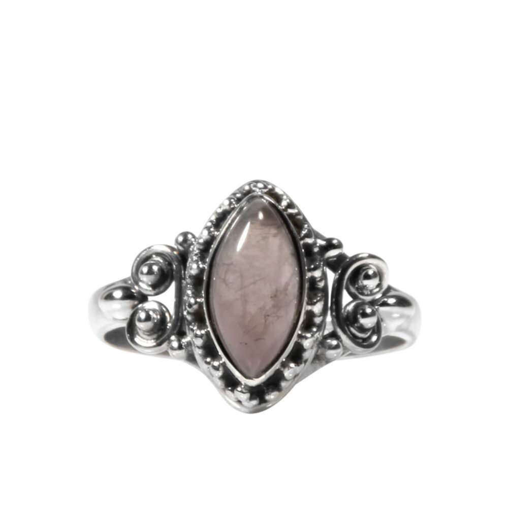 Zilveren ring rozenkwarts maat 17 1/2 | markies spiralen