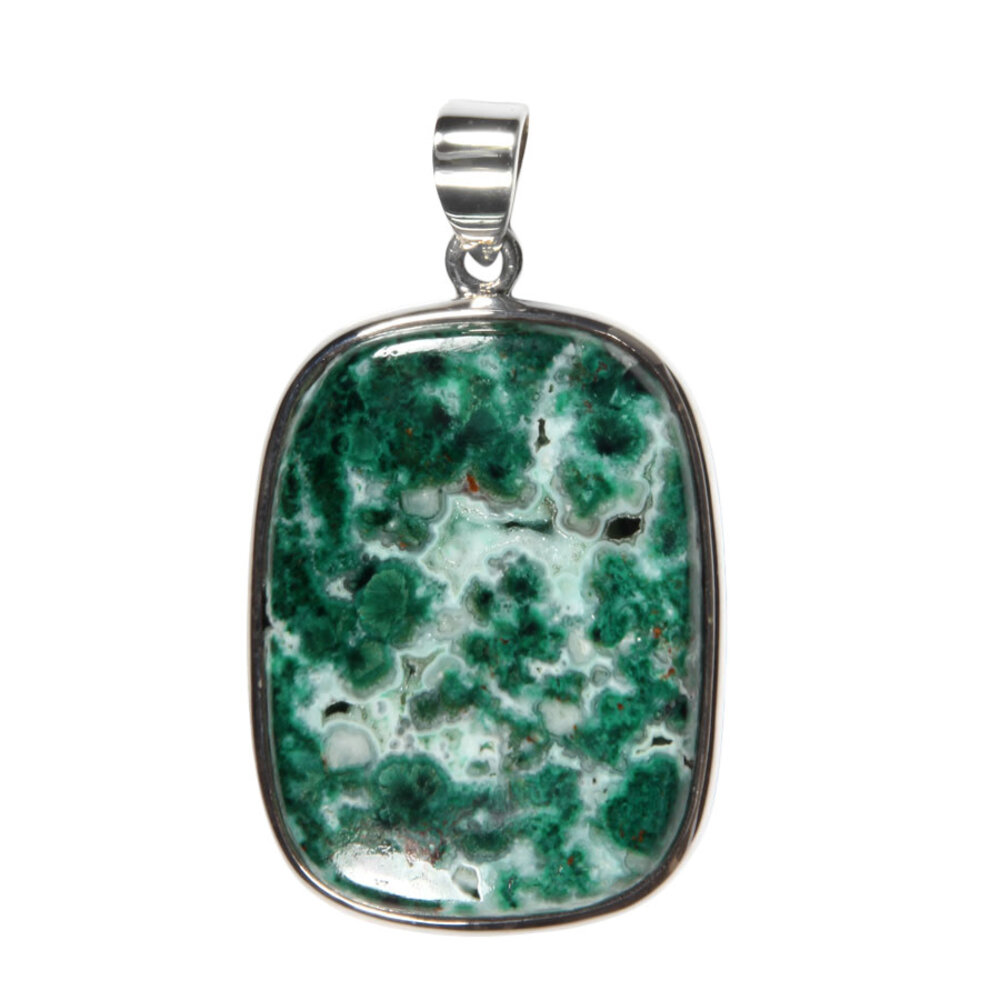 Zilveren hanger chrysocolla (drusy) | rechthoek 3,6 x 2,6 cm