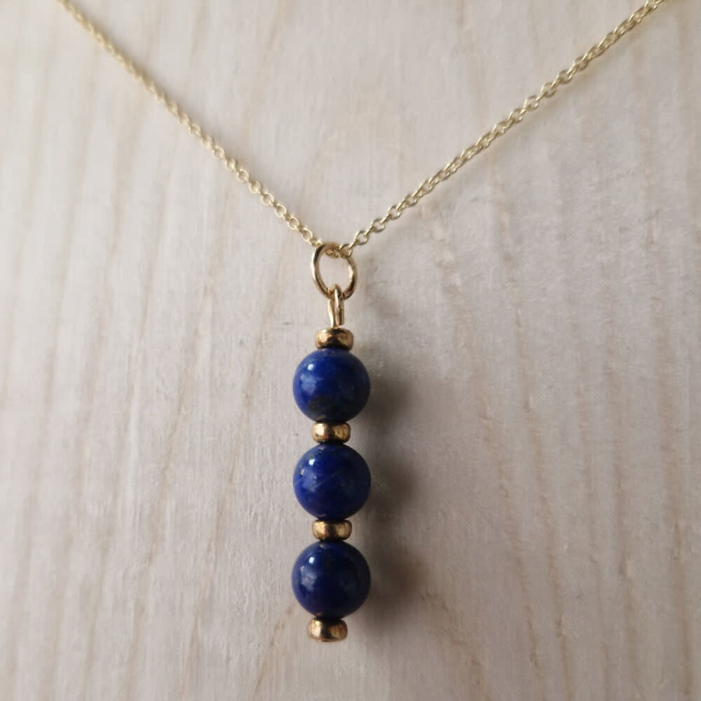 Gold filled hanger lapis lazuli A-kwaliteit | 3 bolletjes Gold filled hanger lapis lazuli A-kwaliteit | 3 bolletjes