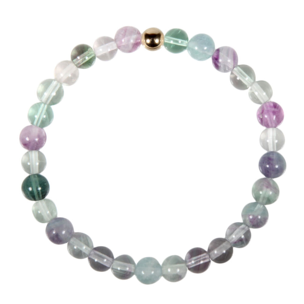 Fluoriet (multi) armband met 14k gouden kraal | 6 mm Fluoriet (multi) armband met 14k gouden kraal | 6 mm