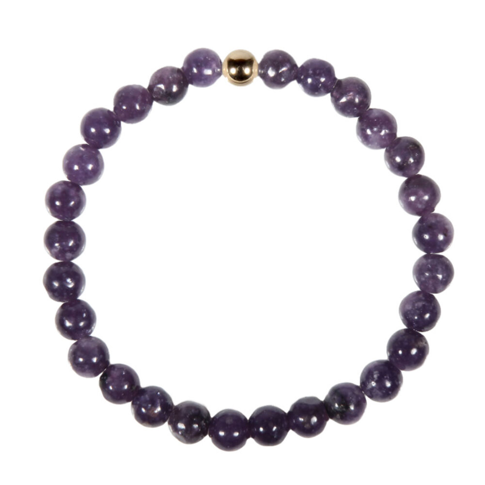 Lepidoliet armband met 14k gouden kraal | 6 mm Lepidoliet armband met 14k gouden kraal | 6 mm