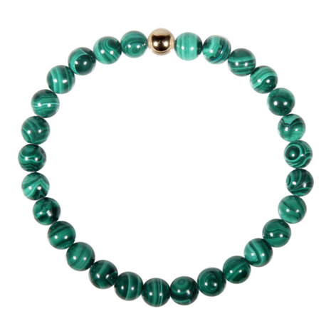 Malachiet armband met 14k gouden kraal | 6 mm Malachiet armband met 14k gouden kraal | 6 mm