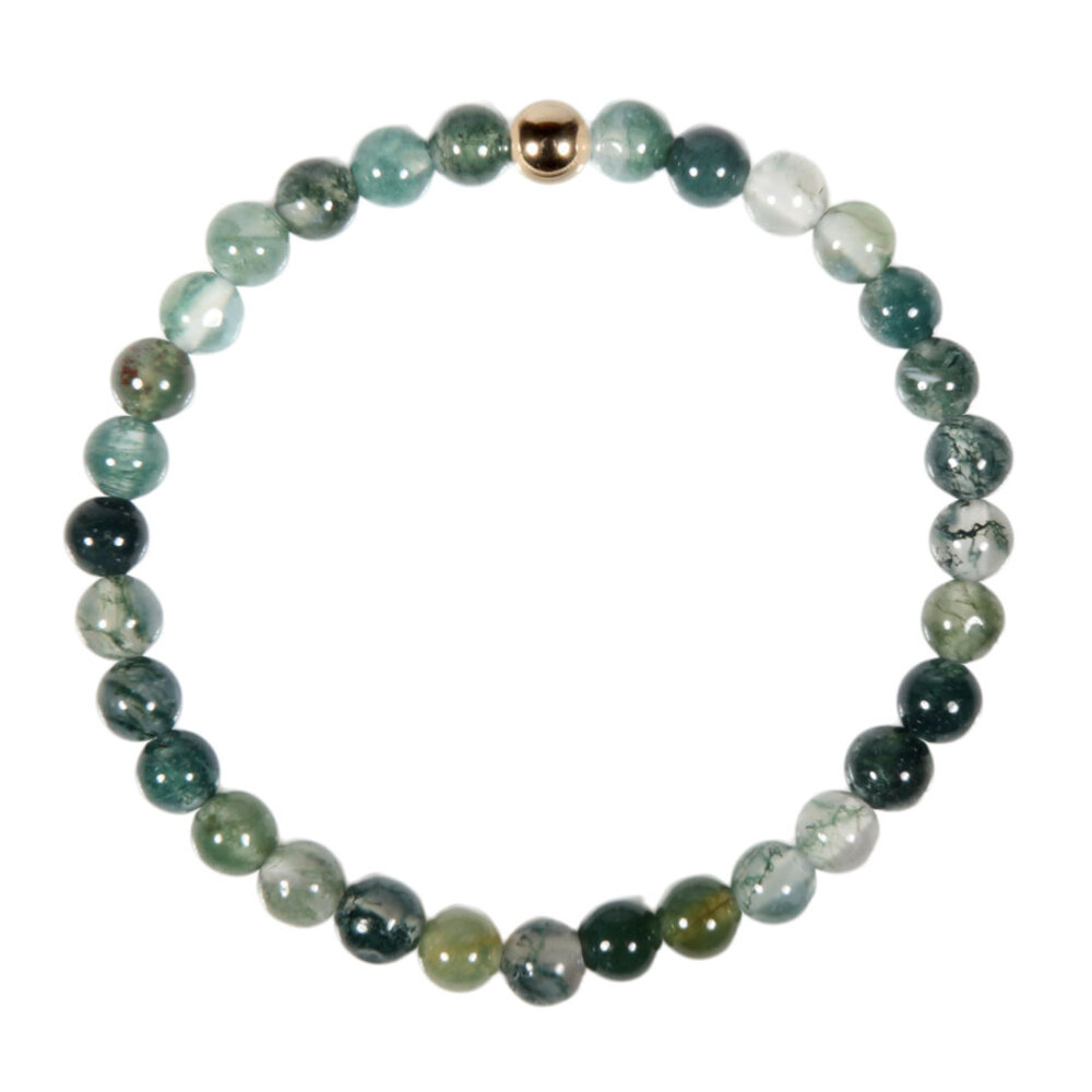 Mosagaat armband met 14k gouden kraal | 6 mm Mosagaat armband met 14k gouden kraal | 6 mm
