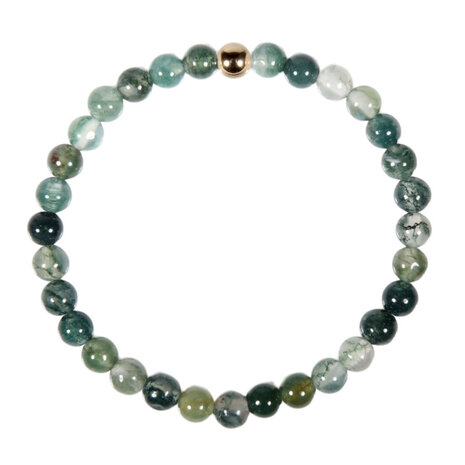 Mosagaat armband met 14k gouden kraal | 6 mm Mosagaat armband met 14k gouden kraal | 6 mm