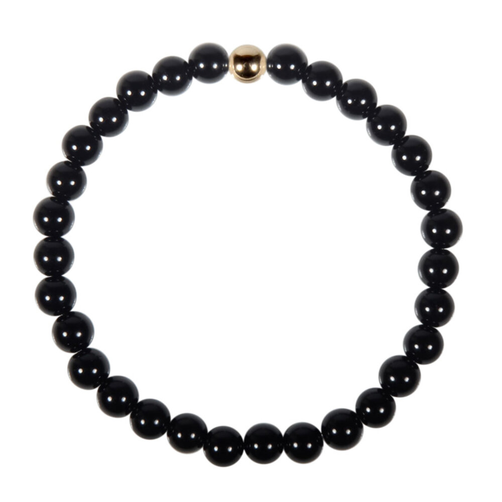 Obsidiaan (zwart) armband met 14k gouden kraal | 6 mm Obsidiaan (zwart) armband met 14k gouden kraal | 6 mm