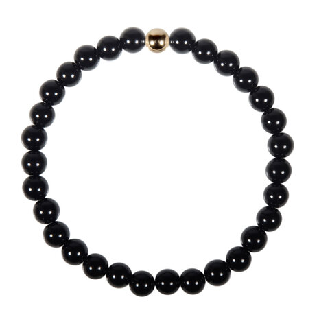 Obsidiaan (zwart) armband met 14k gouden kraal | 6 mm Obsidiaan (zwart) armband met 14k gouden kraal | 6 mm