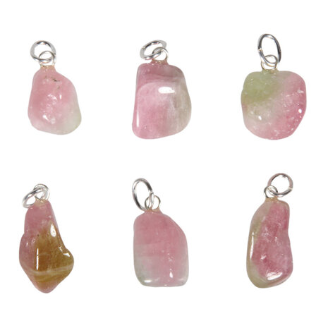 Toermalijn (roze met groen) hanger met zilveren oogje Toermalijn (roze met groen) hanger met zilveren oogje