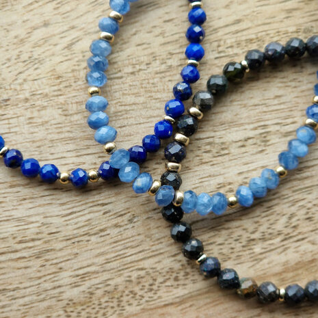 Kyaniet (blauw) gold filled armband | 4 x 3 mm facet rondelles Kyaniet (blauw) gold filled armband | 4 x 3 mm facet rondelles