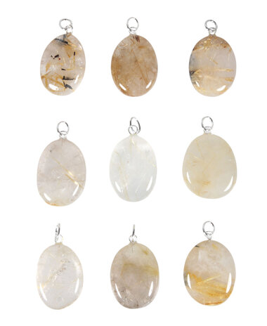 Rutielkwarts hanger ovaal met zilveren oogje Rutielkwarts hanger ovaal met zilveren oogje