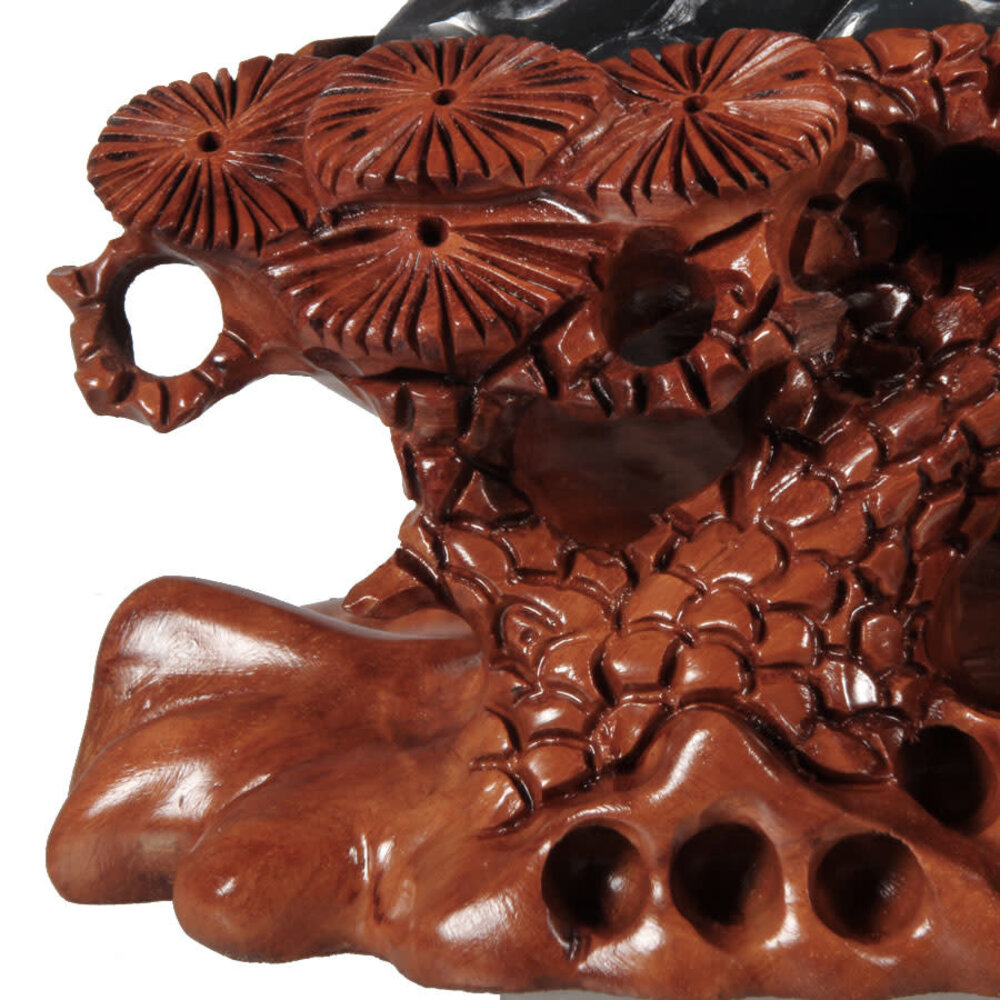 Agaat wolf met amethist cluster 14 x 11,5 x 5,5 cm / 683 gram | op houten standaard