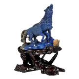 Lapis lazuli wolven op houten standaard 20,5 x 9 x 18 cm | 1629 gram