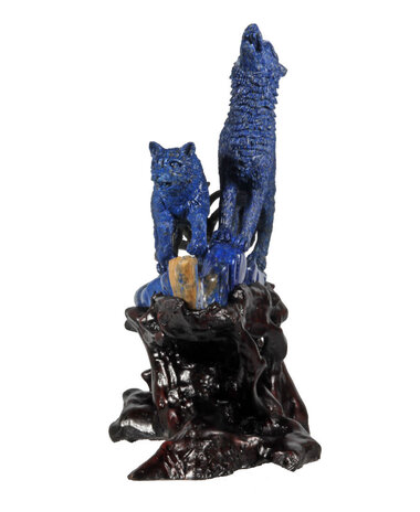 Lapis lazuli wolven op houten standaard 20,5 x 9 x 18 cm | 1629 gram Lapis lazuli wolven op houten standaard 20,5 x 9 x 18 cm | 1629 gram