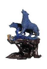 Lapis lazuli wolven op houten standaard 20,5 x 9 x 18 cm | 1629 gram