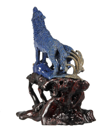 Lapis lazuli wolven op houten standaard 20,5 x 9 x 18 cm | 1629 gram Lapis lazuli wolven op houten standaard 20,5 x 9 x 18 cm | 1629 gram