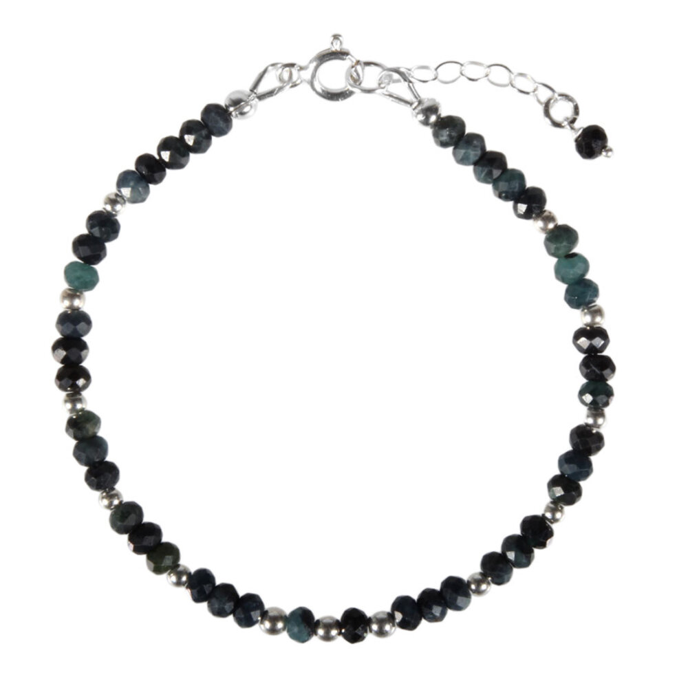 Indigoliet (blauwe toermalijn) zilveren armband | 4 x 3 mm facet rondelles