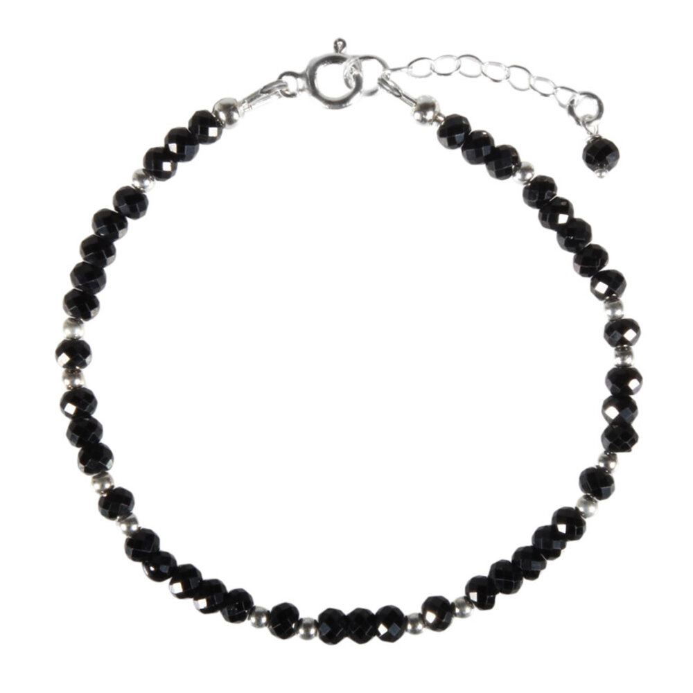 Toermalijn (zwart) zilveren armband | 4 x 3 mm facet rondelles Toermalijn (zwart) zilveren armband | 4 x 3 mm facet rondelles