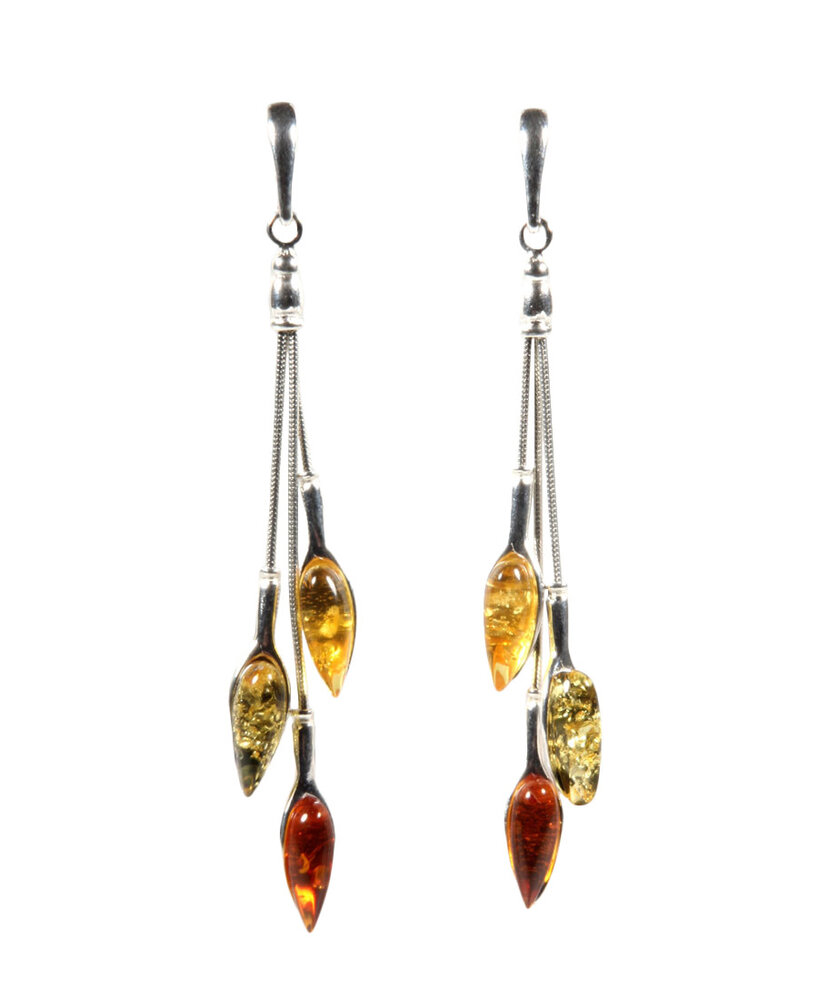 Zilveren oorstekers barnsteen | lang druppels 3 kleuren