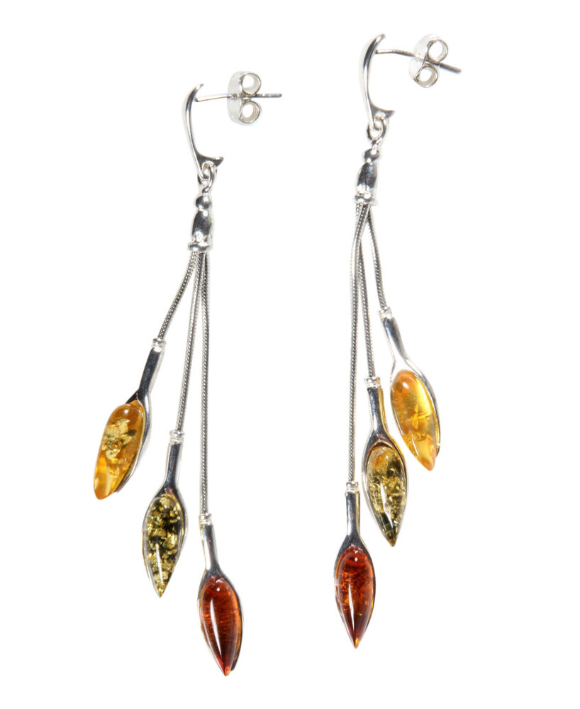 Zilveren oorstekers barnsteen | lang druppels 3 kleuren