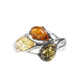 Zilveren ring barnsteen maat 18 1/2 | druppels 3 kleuren Zilveren ring barnsteen maat 18 1/2 | druppels 3 kleuren