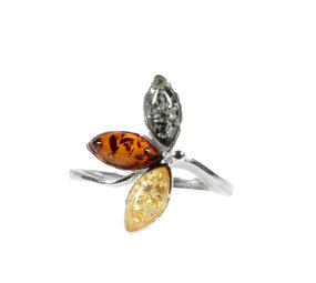 Zilveren ring barnsteen maat 18 | markies 3 kleuren Zilveren ring barnsteen maat 18 | markies 3 kleuren