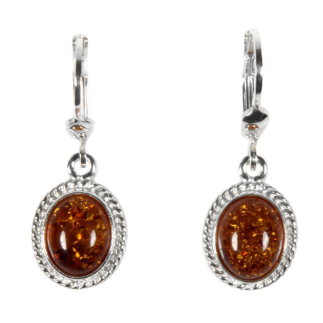 Zilveren oorbellen barnsteen | ovaal ribbelrand