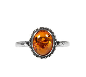 Zilveren ring barnsteen maat 18 | ovaal ribbelrand 9 x 7 mm Zilveren ring barnsteen maat 18 | ovaal ribbelrand 9 x 7 mm