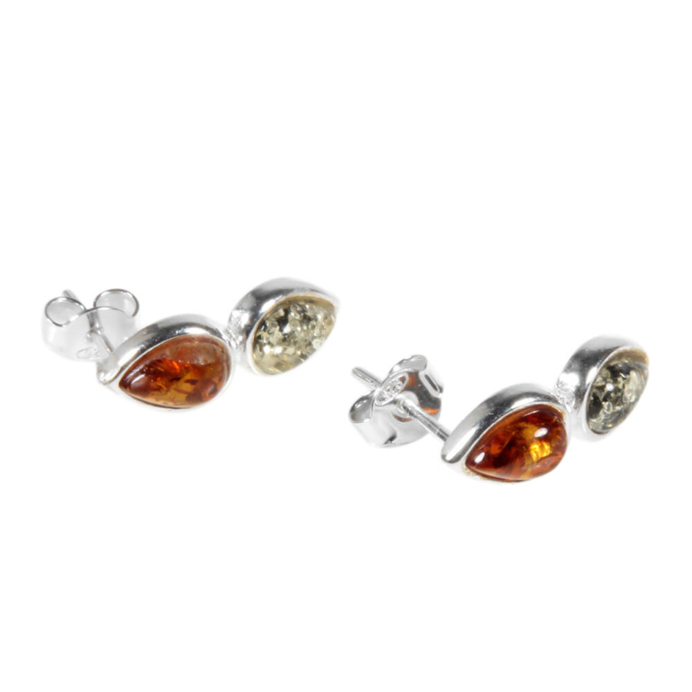 Zilveren oorstekers barnsteen druppels 2 kleuren Zilveren oorstekers barnsteen druppels 2 kleuren