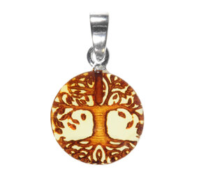 Barnsteen hanger levensboom 14 mm met zilveren oogje Barnsteen hanger levensboom 14 mm met zilveren oogje