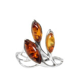 Zilveren ring barnsteen maat 18 | blaadjes 3 stenen Zilveren ring barnsteen maat 18 | blaadjes 3 stenen