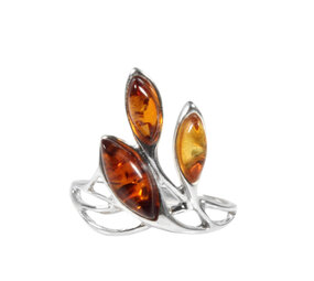 Zilveren ring barnsteen maat 18 | blaadjes 3 stenen Zilveren ring barnsteen maat 18 | blaadjes 3 stenen