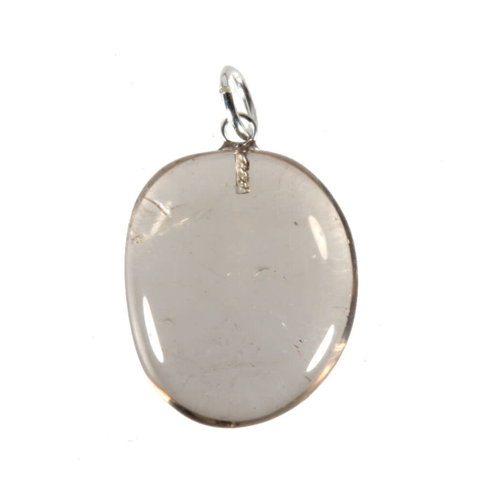 Rookkwarts hanger ovaal met zilveren oogje Rookkwarts hanger ovaal met zilveren oogje