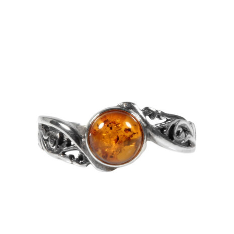Zilveren ring barnsteen maat 17 1/2 | rond opengewerkte rand 6 mm Zilveren ring barnsteen maat 17 1/2 | rond opengewerkte rand 6 mm