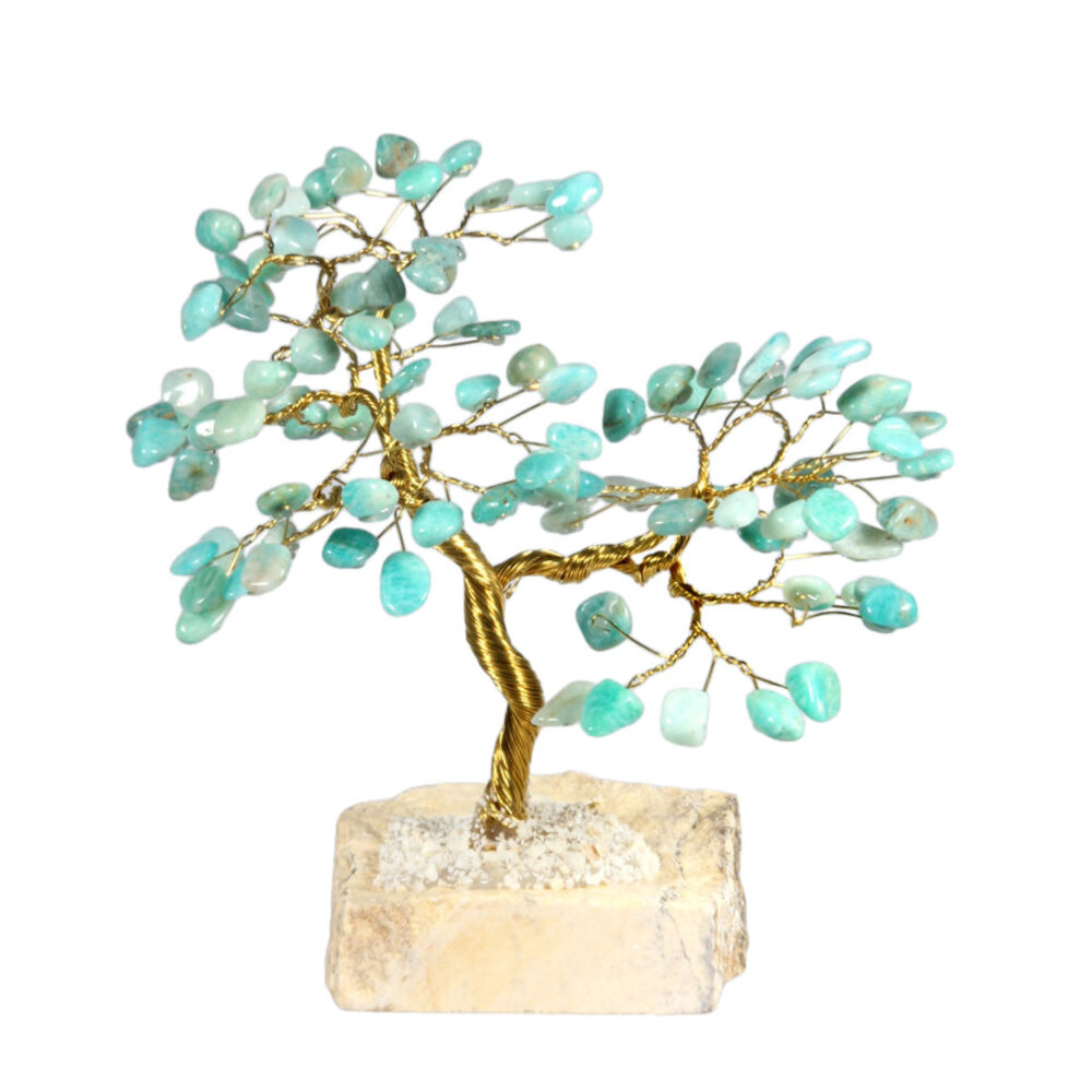 Amazoniet edelsteen boompje op steen