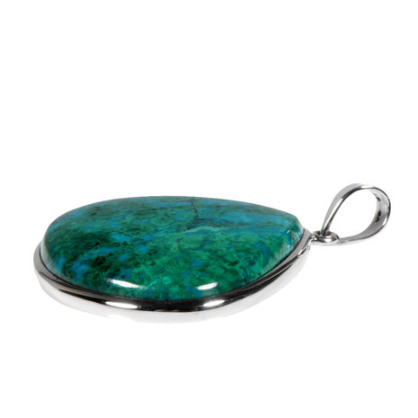 Zilveren hanger chrysocolla met malachiet | 3,8 x 4,3 cm