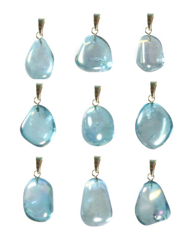 Aqua aura hanger met 14k gouden oogje Aqua aura hanger met 14k gouden oogje