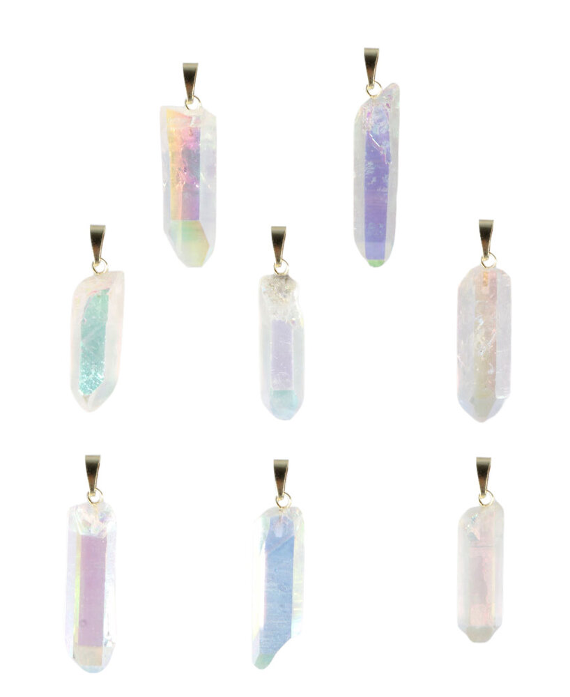 Angel aura kwarts hanger kristal met 14k gouden oogje