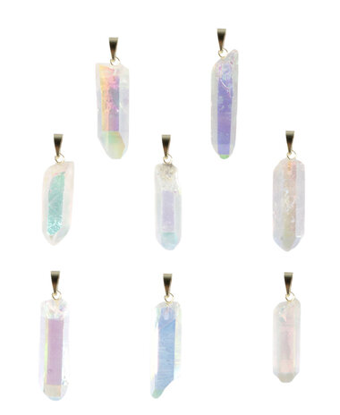 Angel aura kwarts hanger kristal met 14k gouden oogje