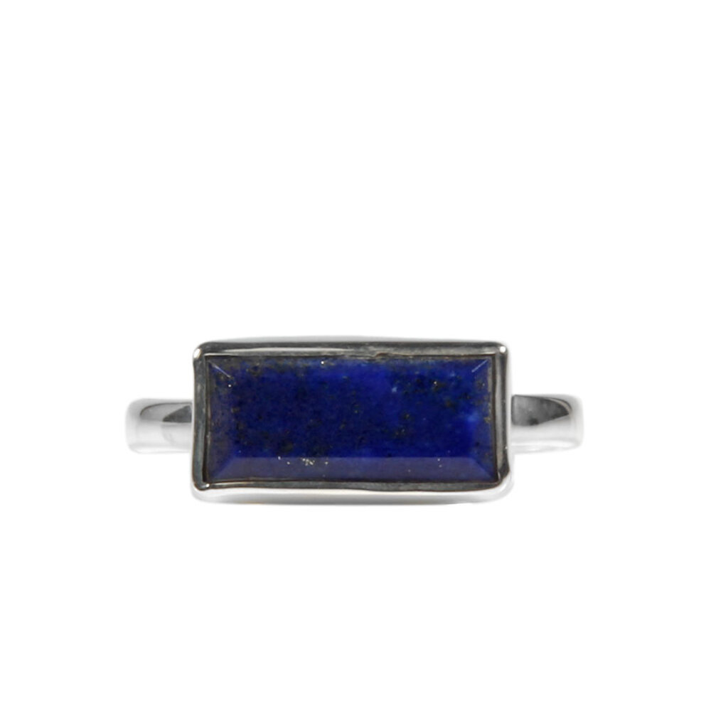 Zilveren ring lapis lazuli maat 18 1/2 | rechthoek facet 1,4 x 0,7 cm