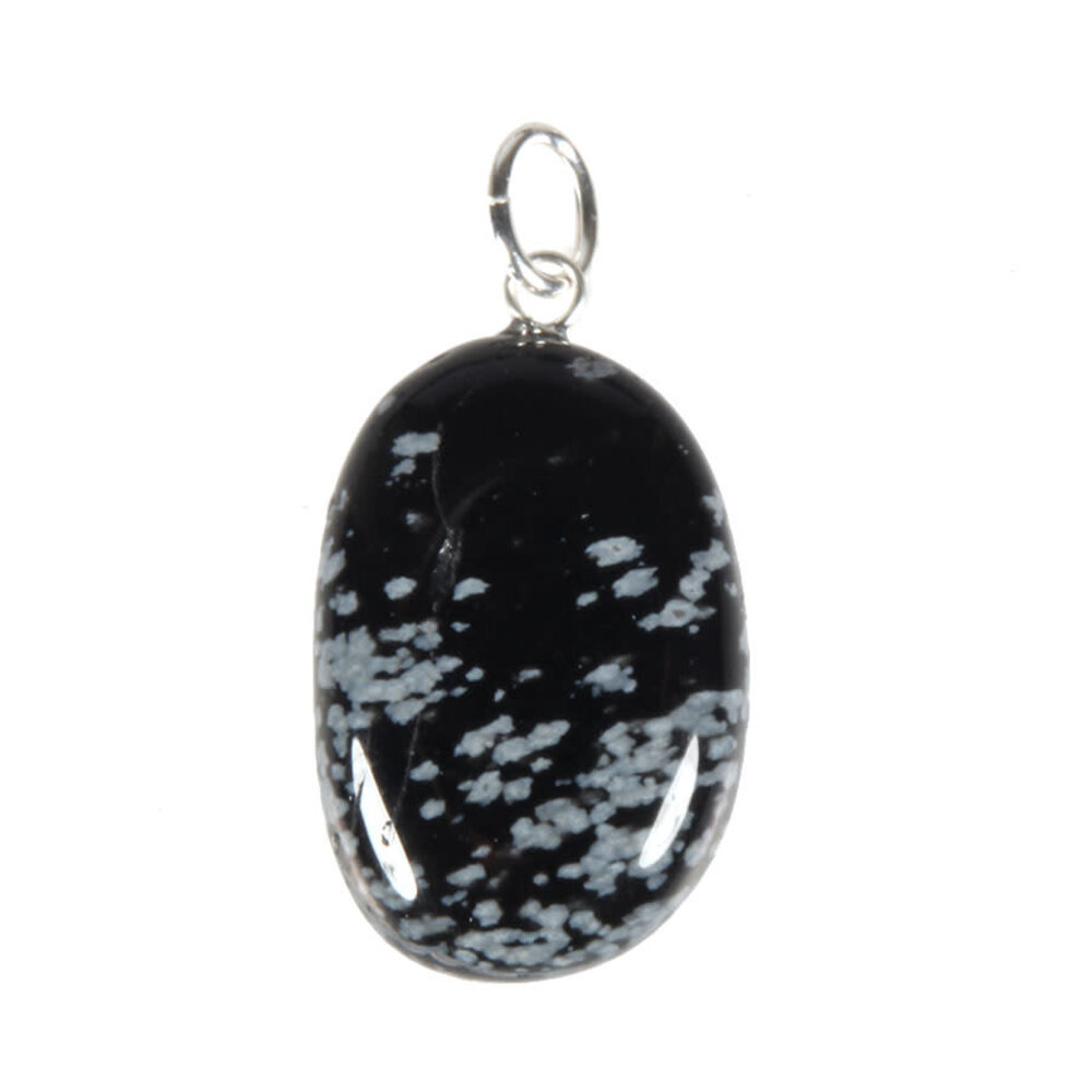 Obsidiaan (sneeuwvlok) hanger ovaal met zilveren oogje Obsidiaan (sneeuwvlok) hanger ovaal met zilveren oogje